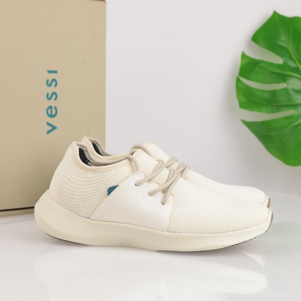 Vessi Womens Everyday Classic Sneakers Size 8 Beige Knit Waterproof Comfort Shoe